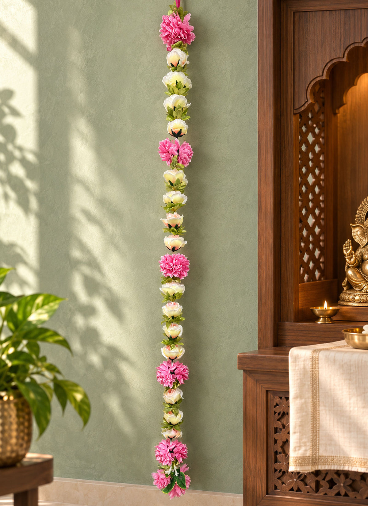Madhoor Floral Latkan White Pink Green 1 Piece