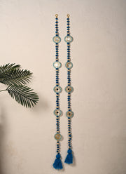 Madhoor Pompom Silk Tassel Latkan Blue Set of 2