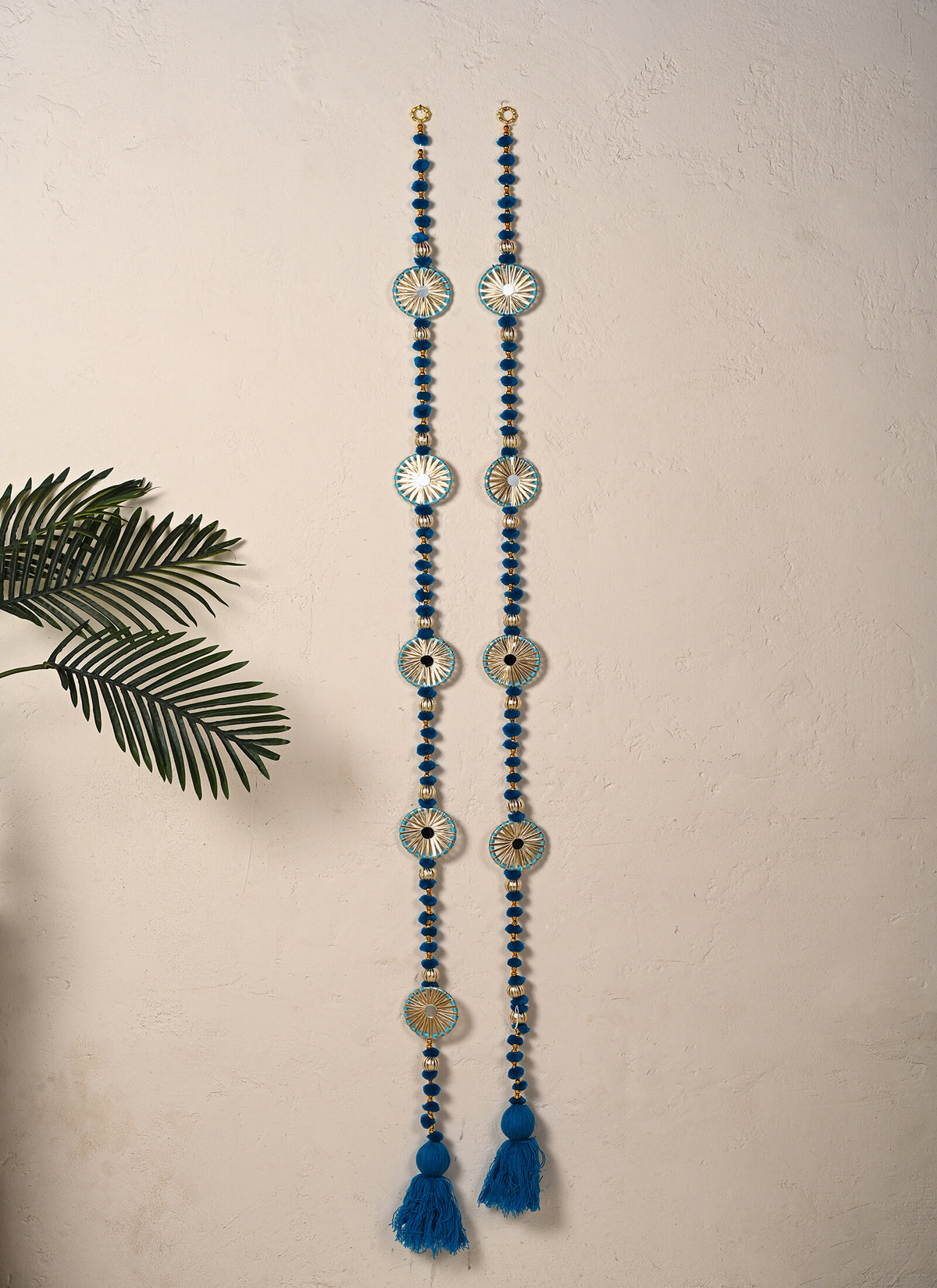 Madhoor Pompom Silk Tassel Latkan Blue Set of 2