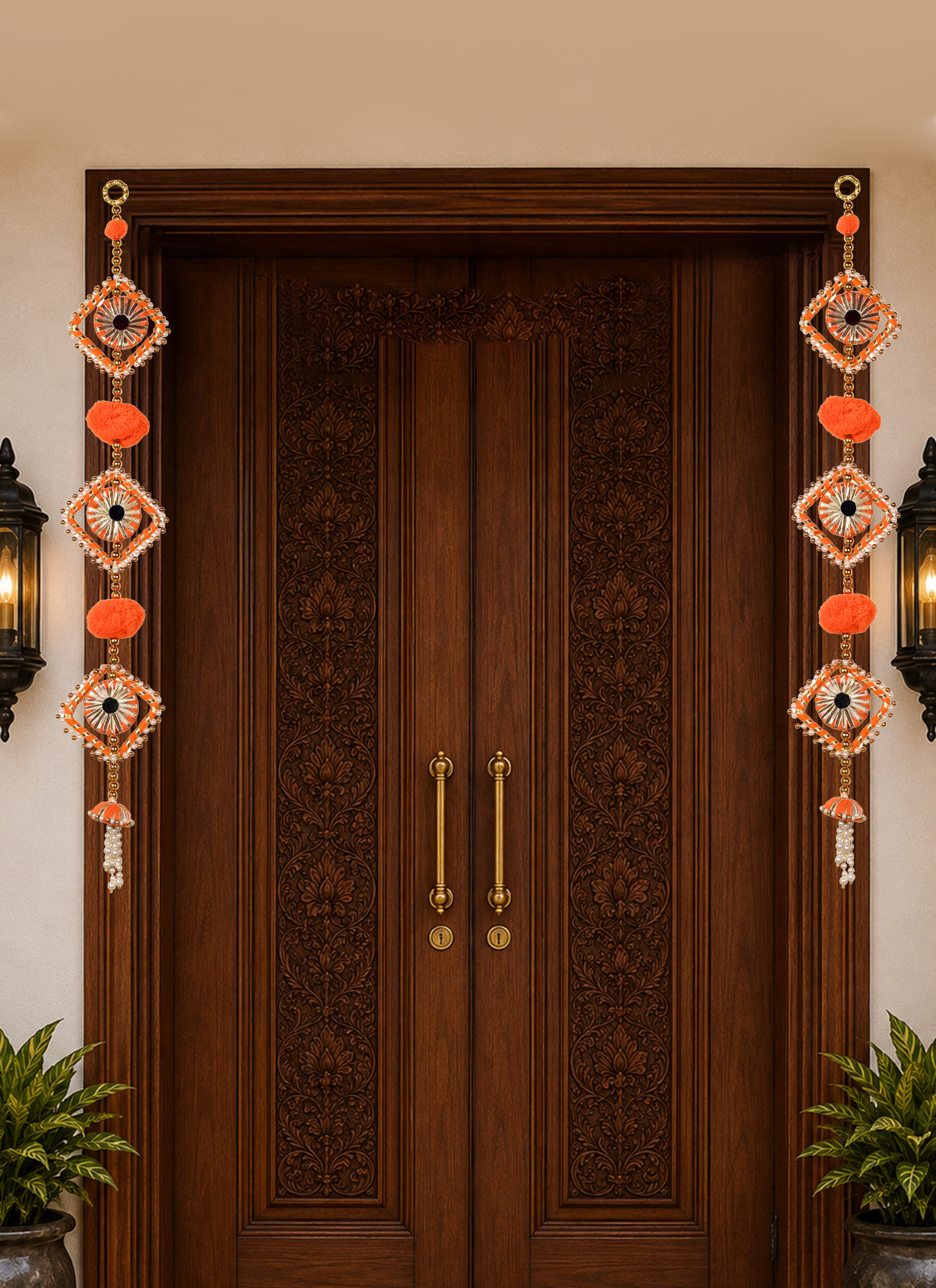 Madhoor Pearl Diamond Latkan Orange Set of 2