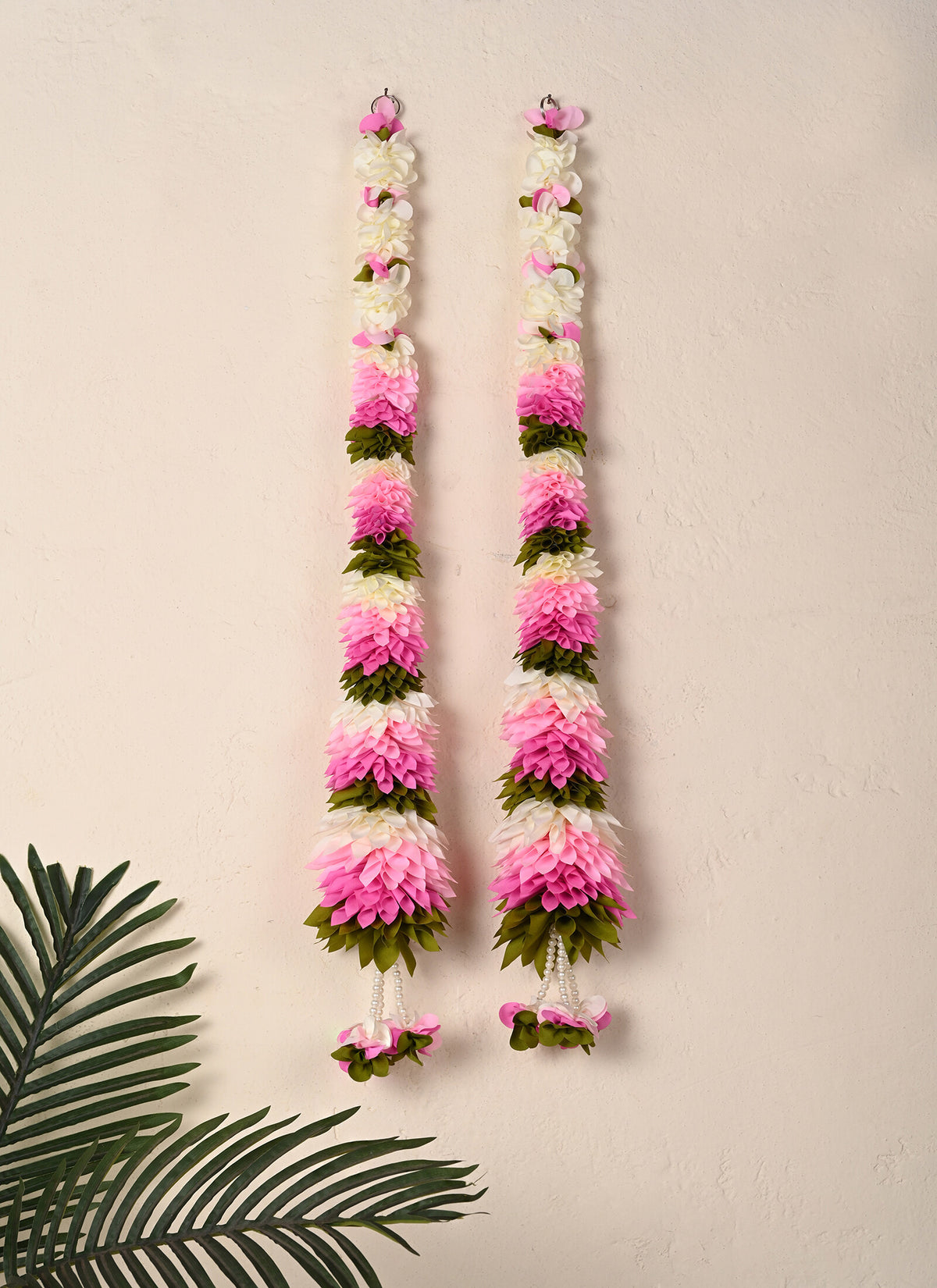 Madhoor Multilayer Satin Whte Latkan Green Baby Pink 2 Feet Set of 2