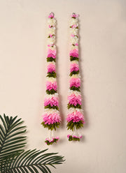 Madhoor Multilayer Satin Whte Latkan Green Baby Pink 2 Feet Set of 2