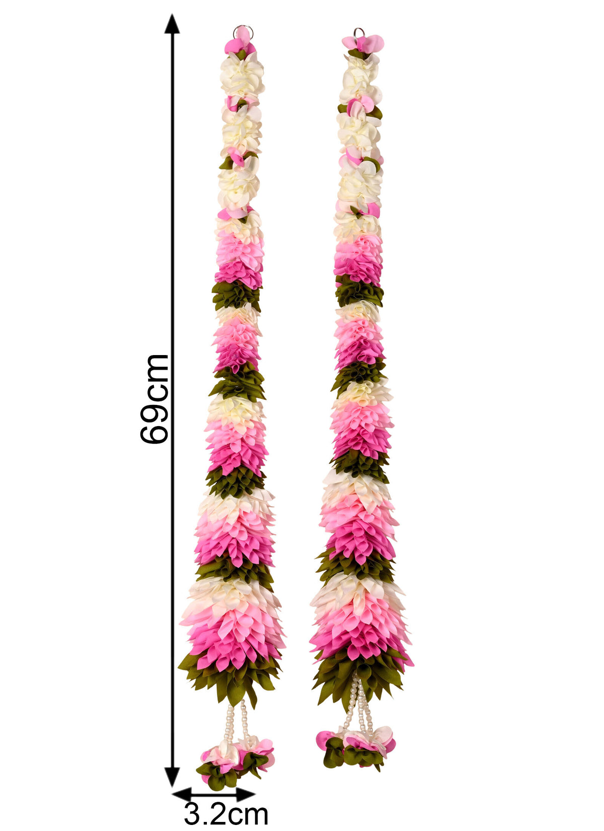 Madhoor Multilayer Satin Whte Latkan Green Baby Pink 2 Feet Set of 2