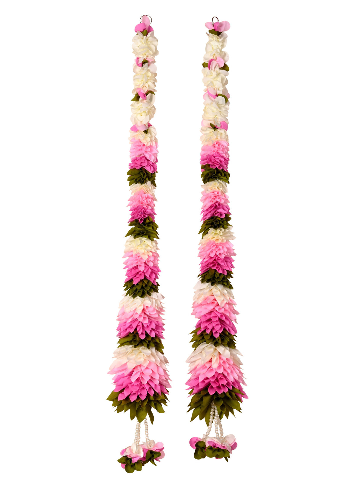 Madhoor Multilayer Satin Whte Latkan Green Baby Pink 2 Feet Set of 2