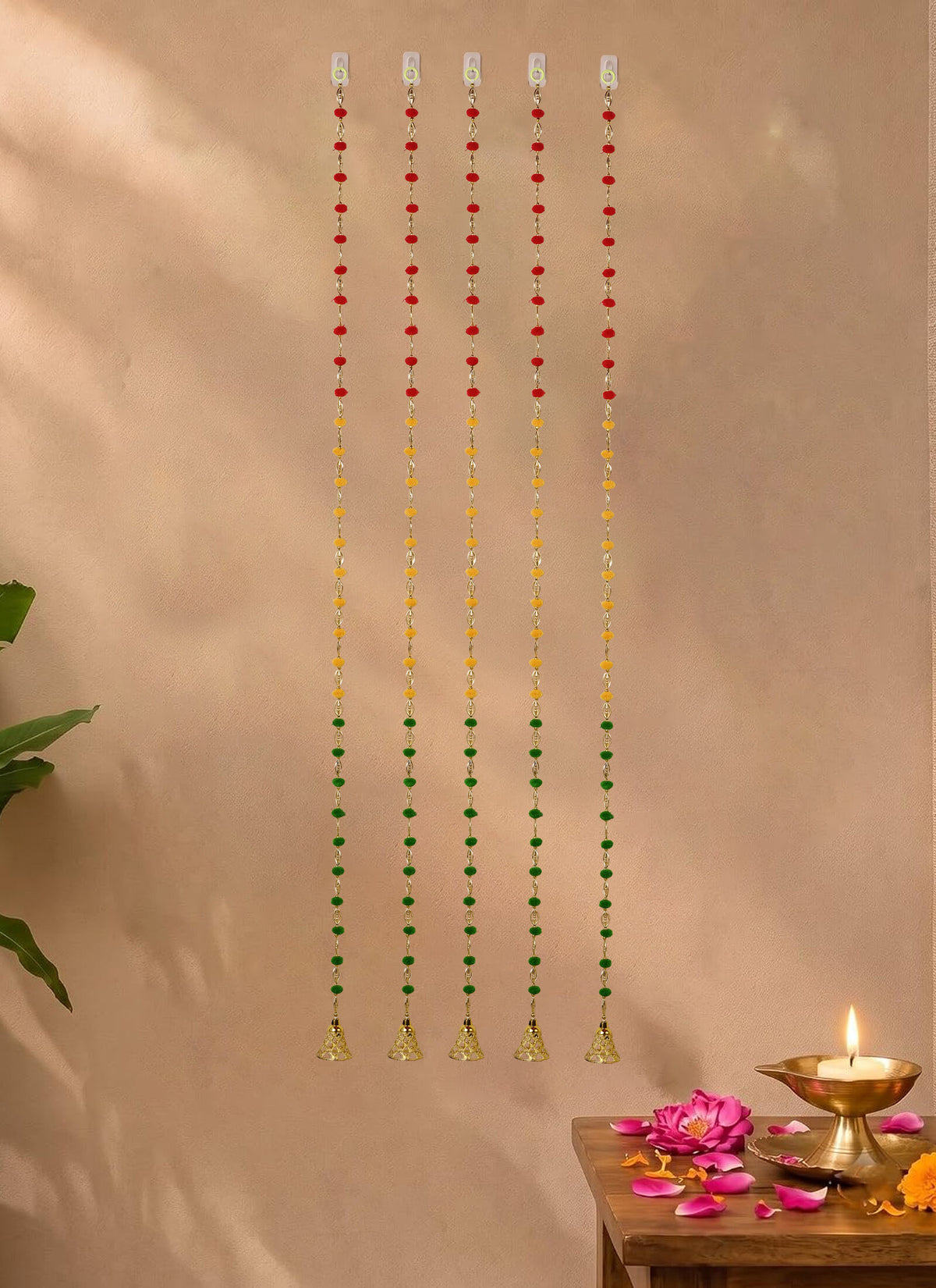 Madhoor Pompom Latkan Red Yellow Green 5 Feet 5 Pieces