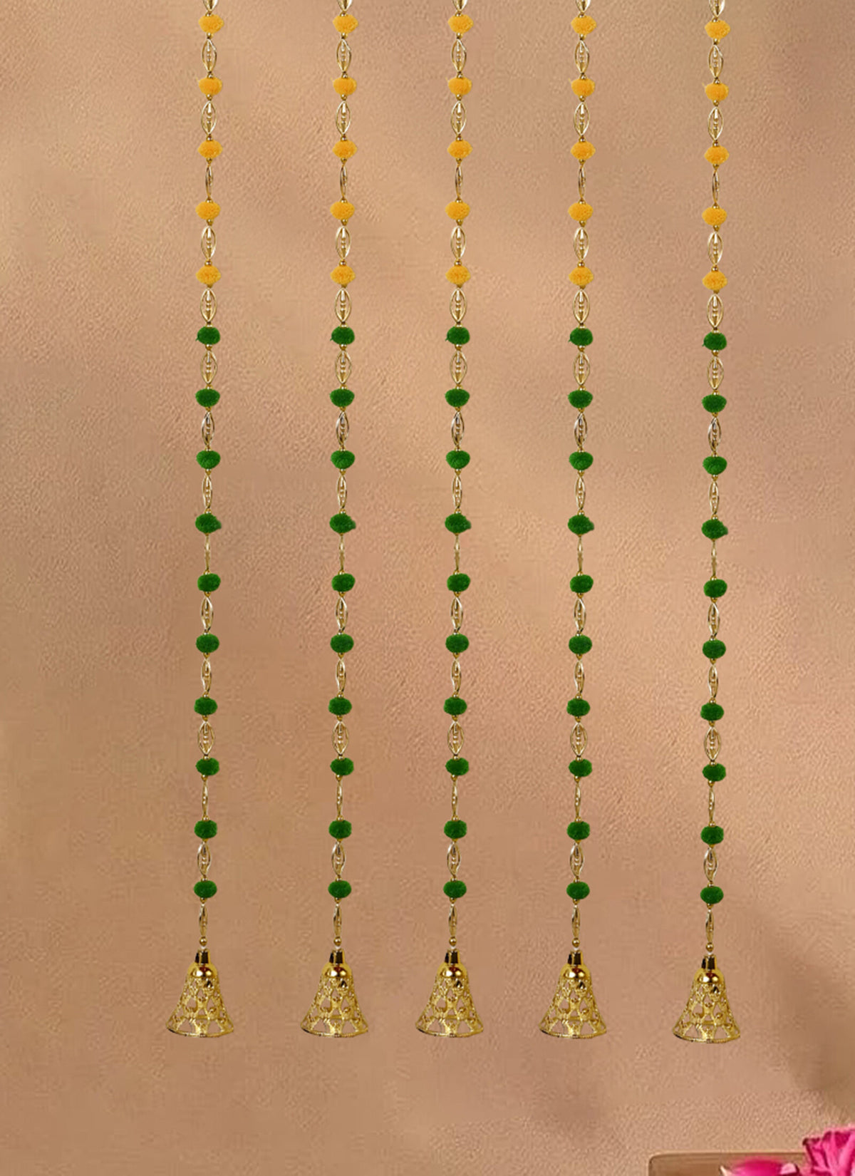 Madhoor Pompom Latkan Red Yellow Green 5 Feet 5 Pieces
