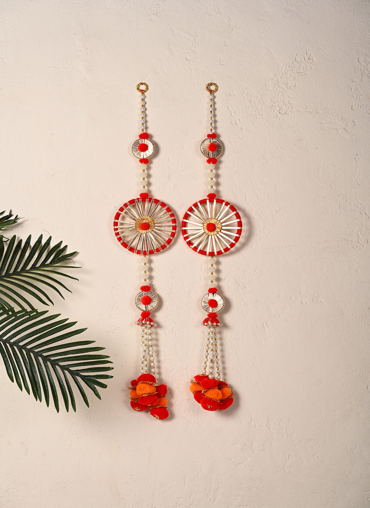 Madhoor Pearl Pompom Latkan Red Set of 2