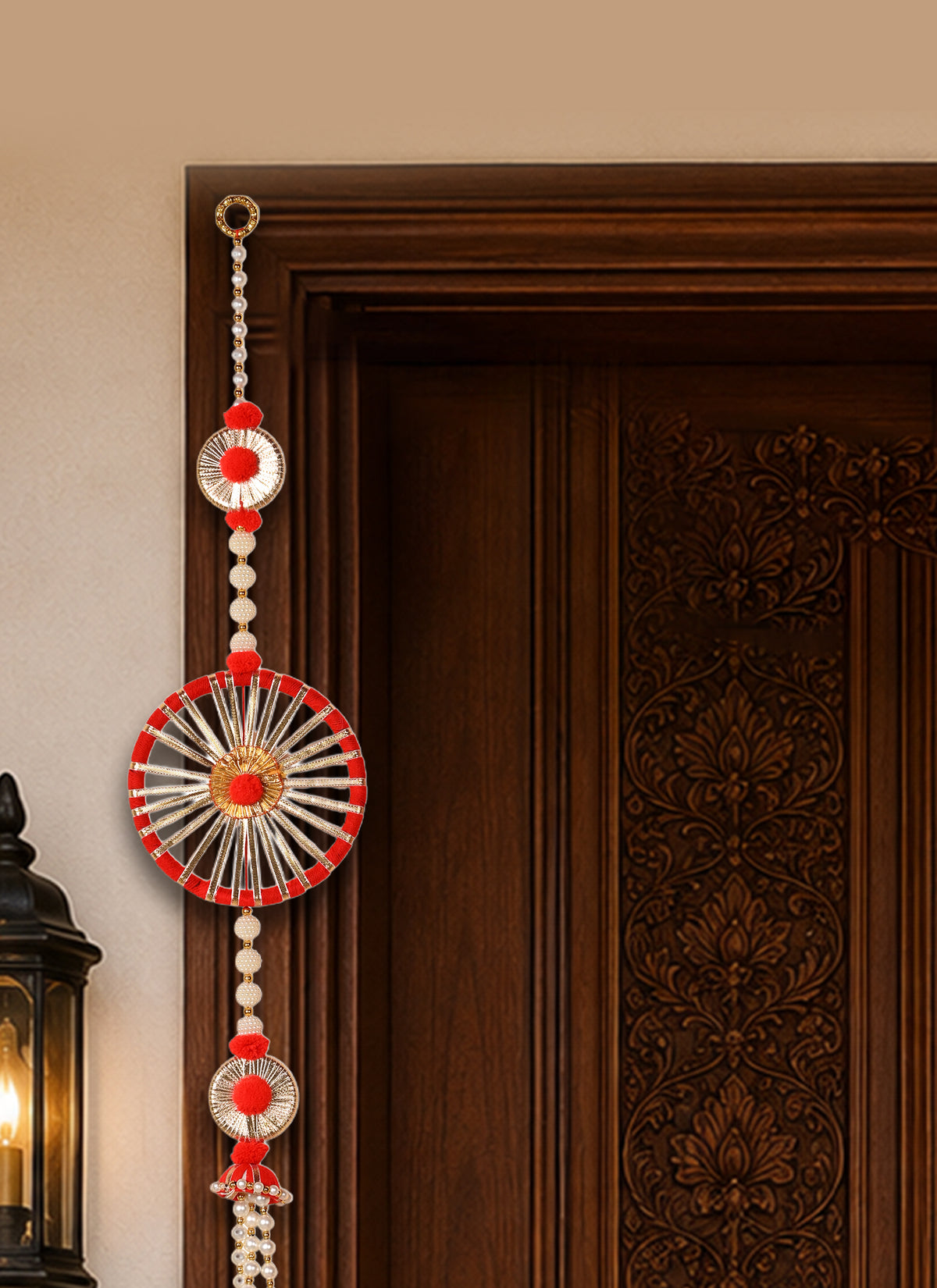 Madhoor Pearl Pompom Latkan Red Set of 2