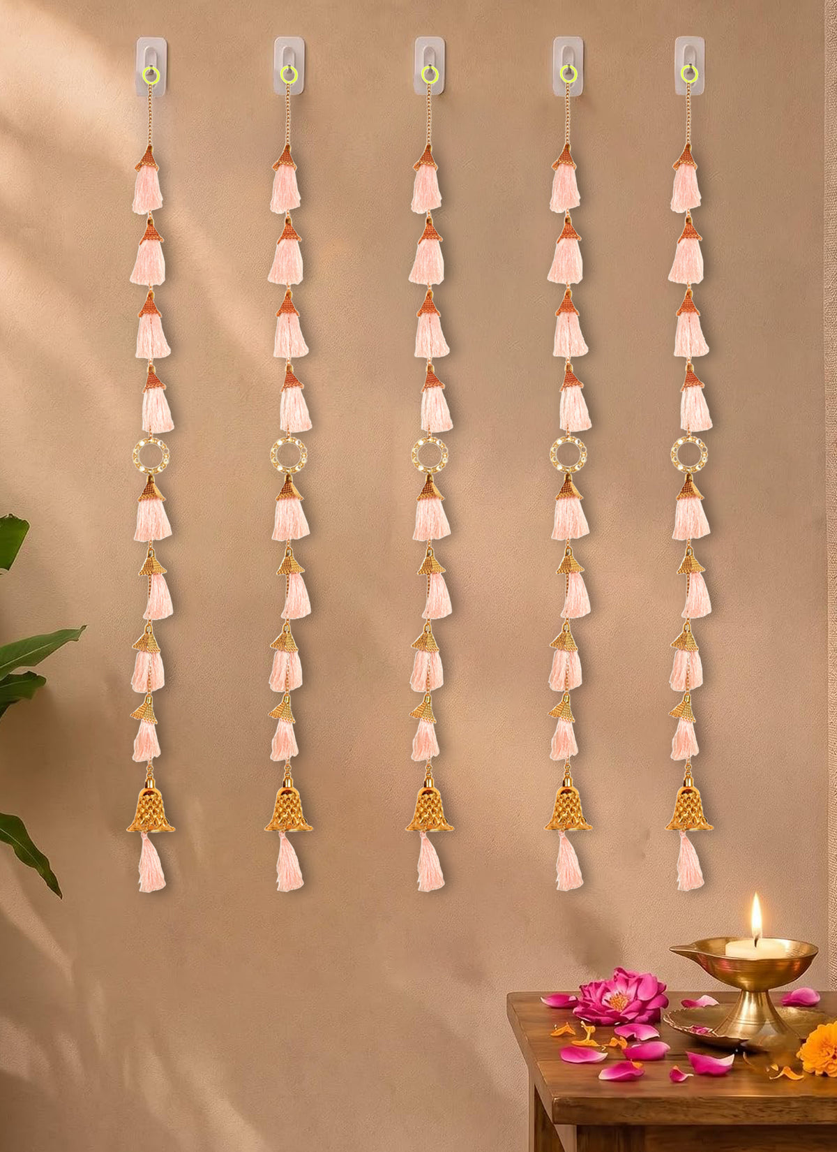 Madhoor Tassel Mirror Latkan Peach 3 Feet Set of 5