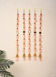 Madhoor Tassel Mirror Latkan Peach 3 Feet Set of 5