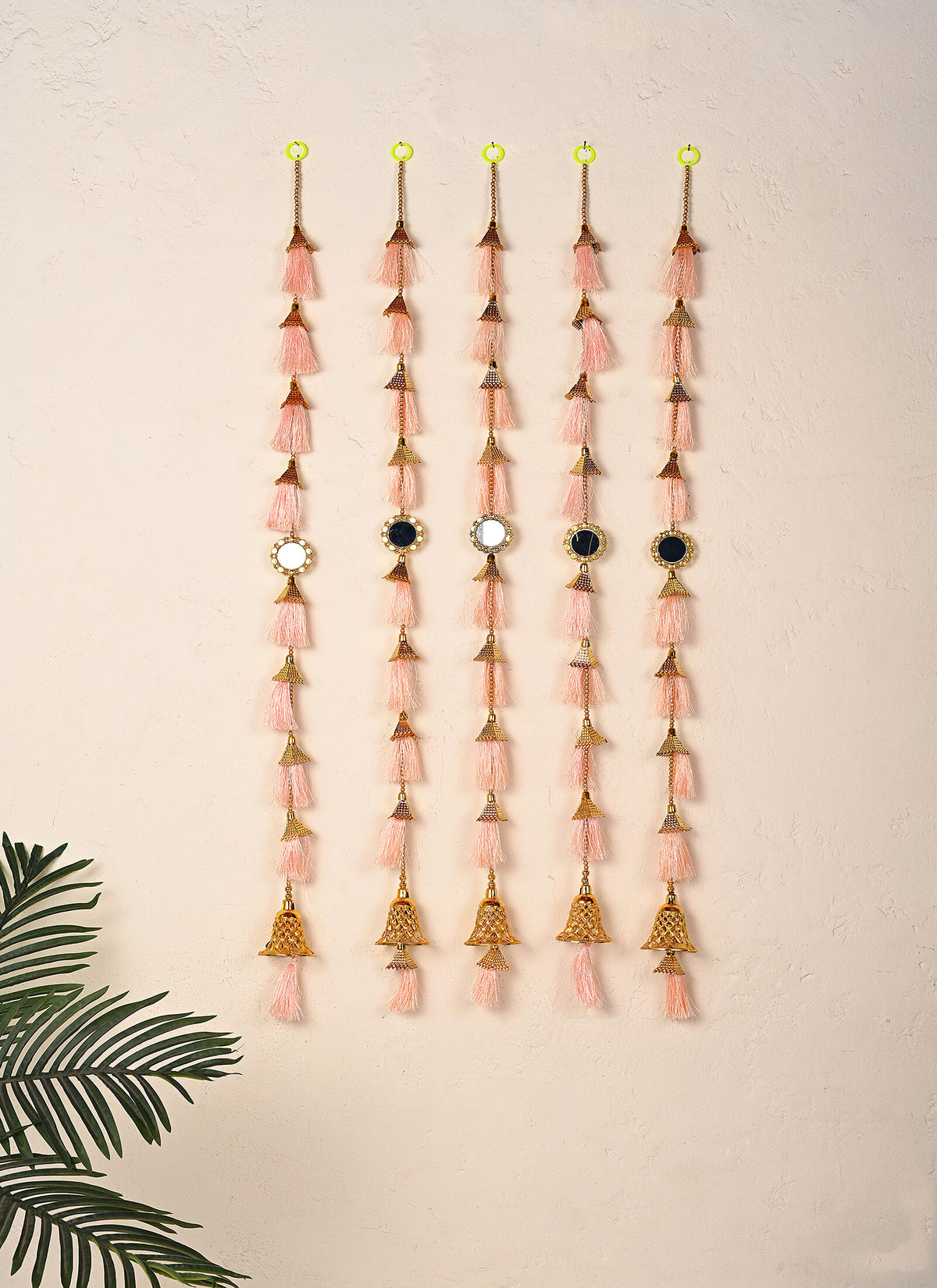 Madhoor Tassel Mirror Latkan Peach 3 Feet Set of 5