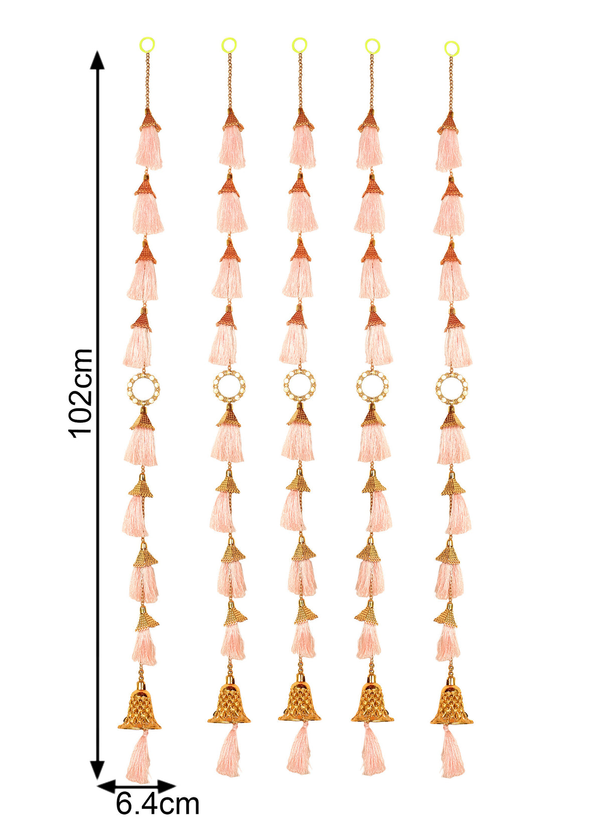 Madhoor Tassel Mirror Latkan Peach 3 Feet Set of 5