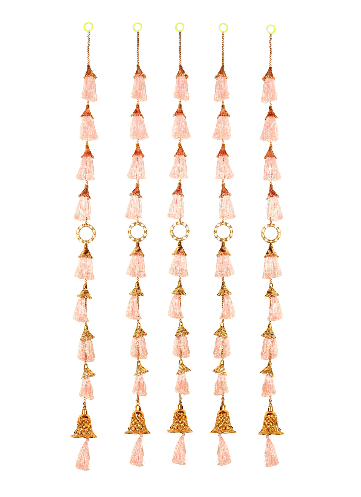 Madhoor Tassel Mirror Latkan Peach 3 Feet Set of 5