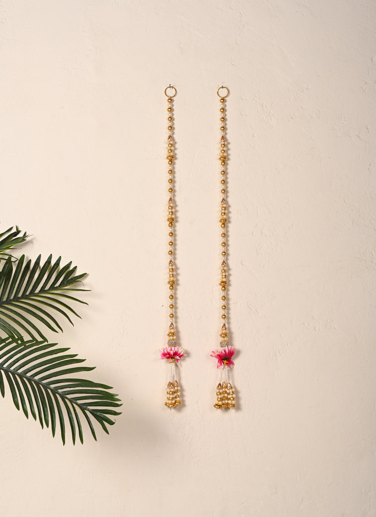 Madhoor Pearl Beads Latkan Pink Gold-Tone 2 Feet Set of 2