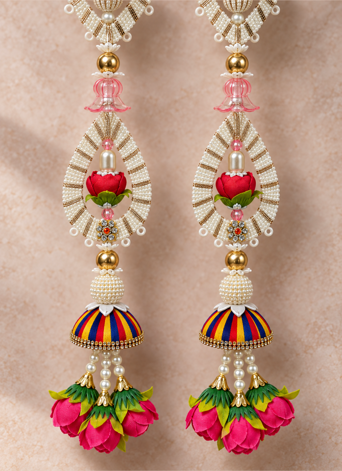 Madhoor Pearl Latkan Rose White Pink Orange 2 Pieces