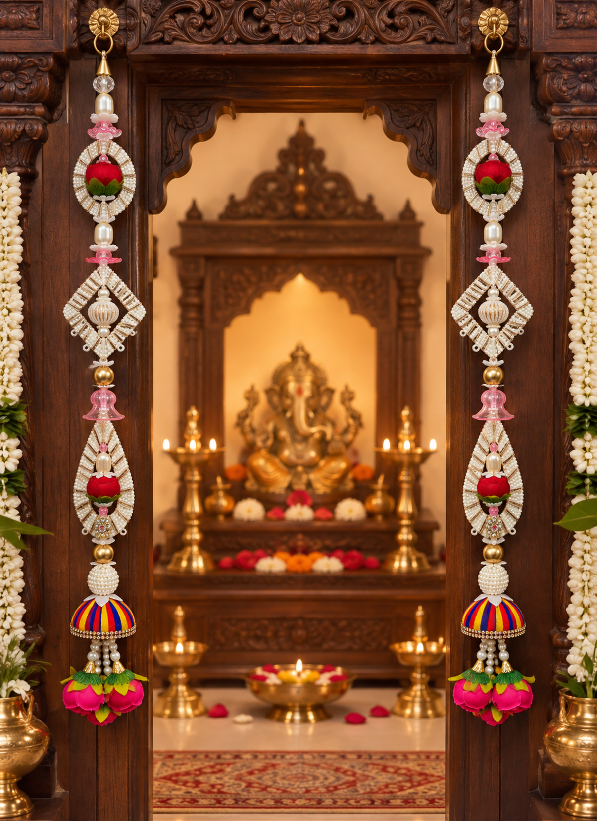 Madhoor Pearl Latkan Rose White Pink Orange 2 Pieces