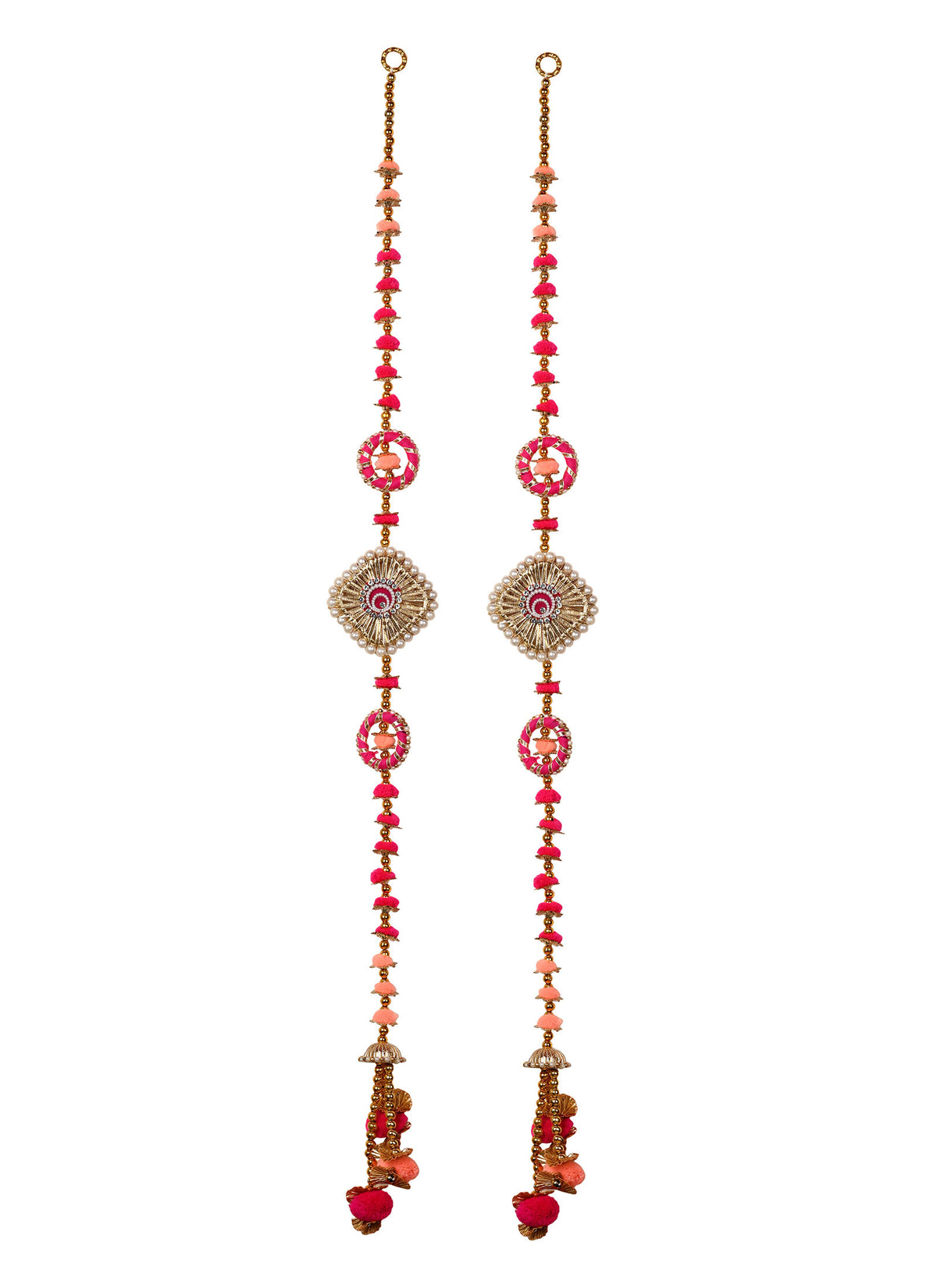 Madhoor Pearl Tassel Latkan Rani Pink Peach Set of 2