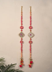 Madhoor Pearl Tassel Latkan Rani Pink Peach Set of 2