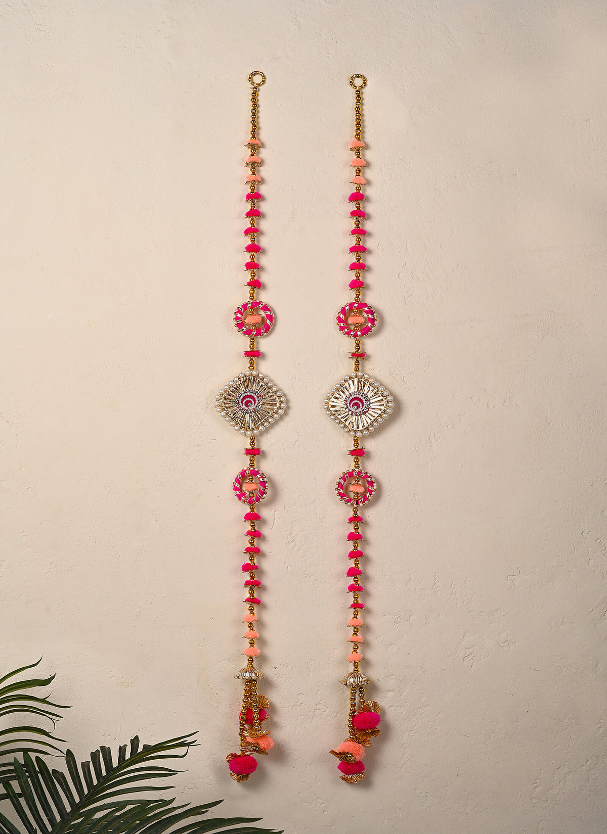 Madhoor Pearl Tassel Latkan Rani Pink Peach Set of 2