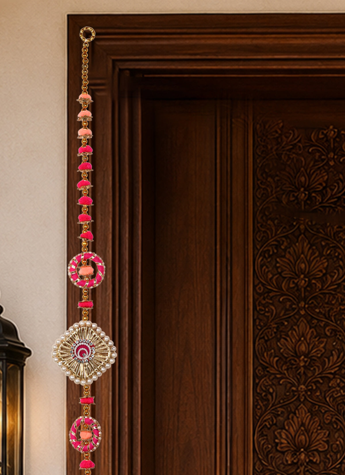 Madhoor Pearl Tassel Latkan Rani Pink Peach Set of 2