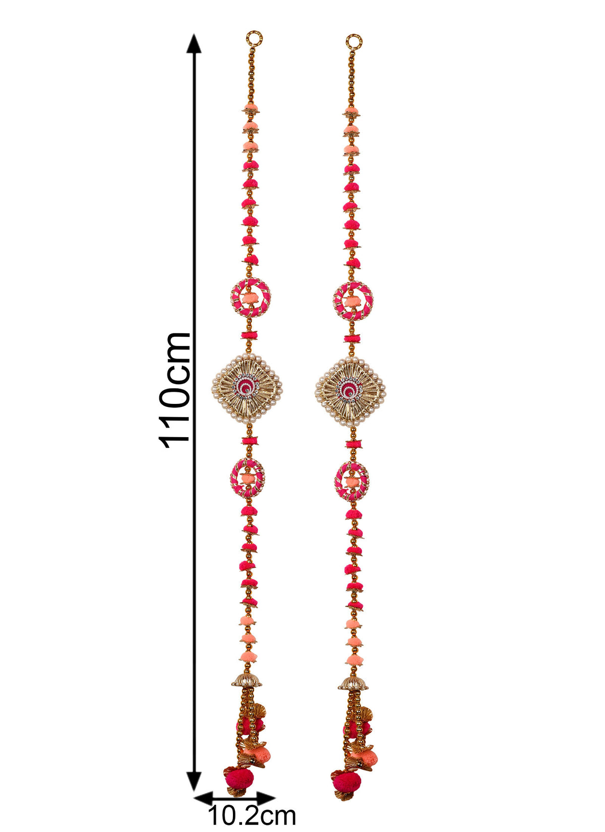 Madhoor Pearl Tassel Latkan Rani Pink Peach Set of 2