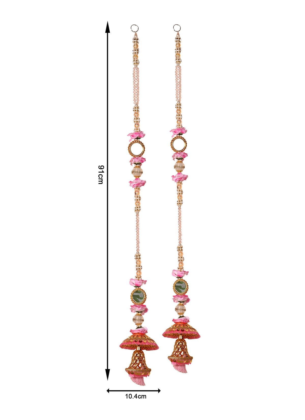 Madhoor Mirror Jhumka Latkan Pink 3 Feet Set of 2