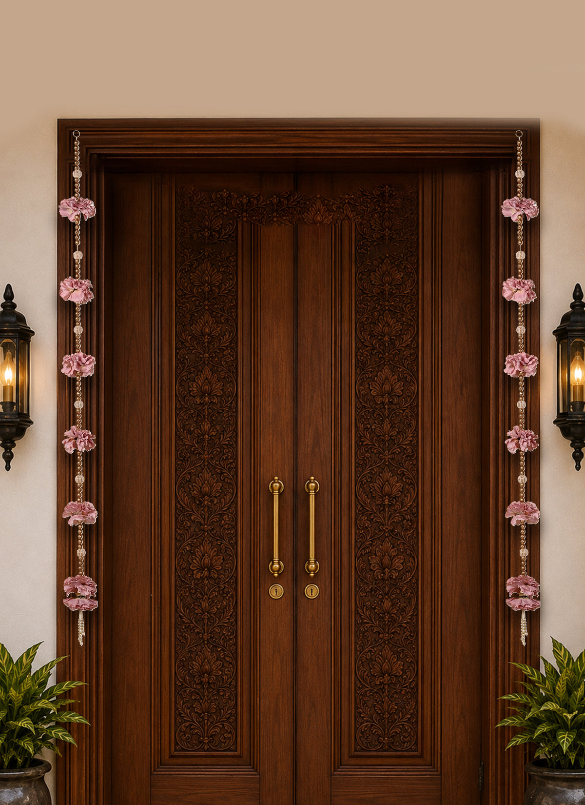 Madhoor Floral Beads Latkan Peach 5 Feet Set of 2