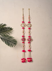 Madhoor Pearl Diamond Shaped Latkan Rani Pink 3 Feet Set of 2