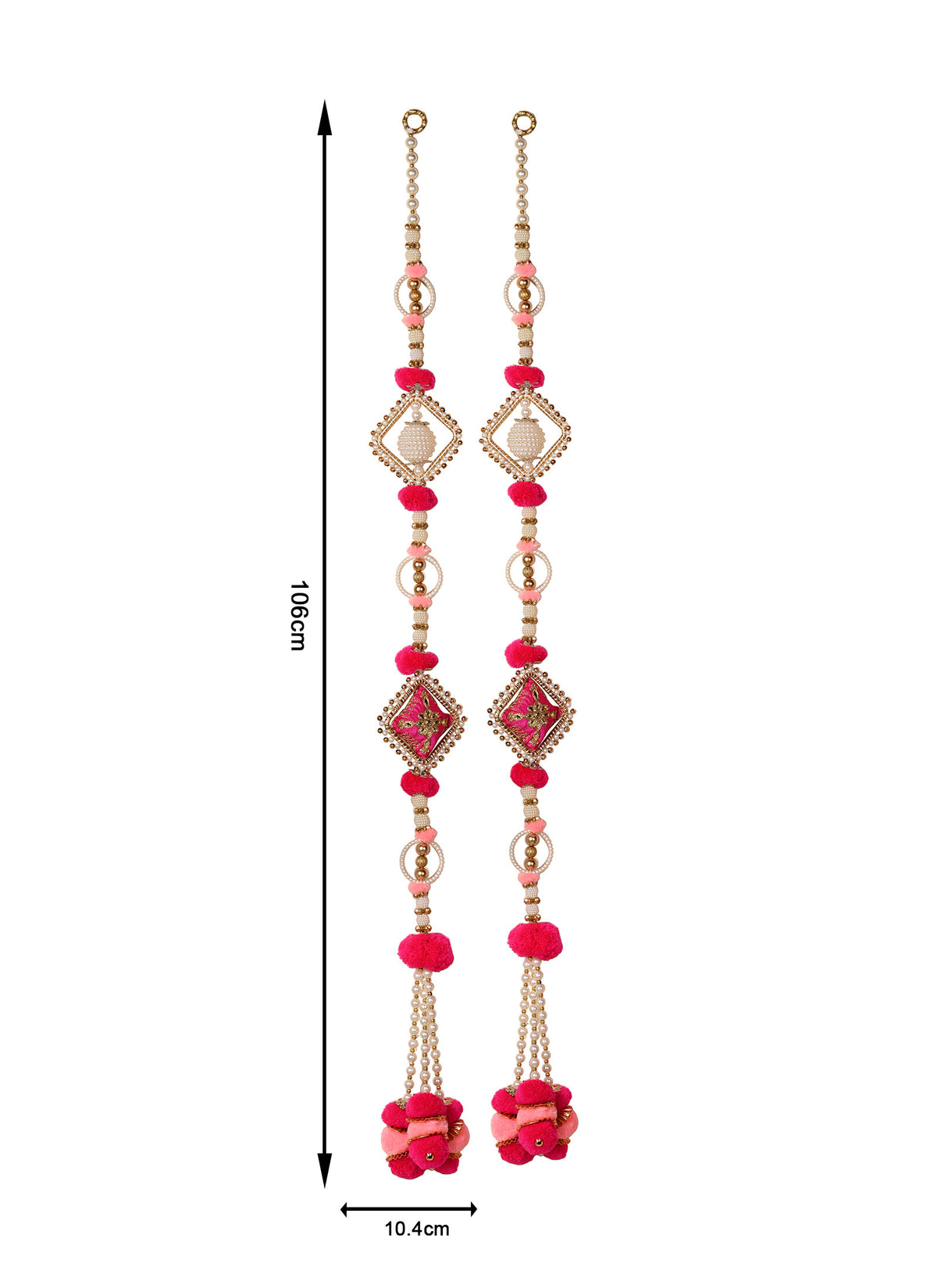 Madhoor Pearl Diamond Shaped Latkan Rani Pink 3 Feet Set of 2