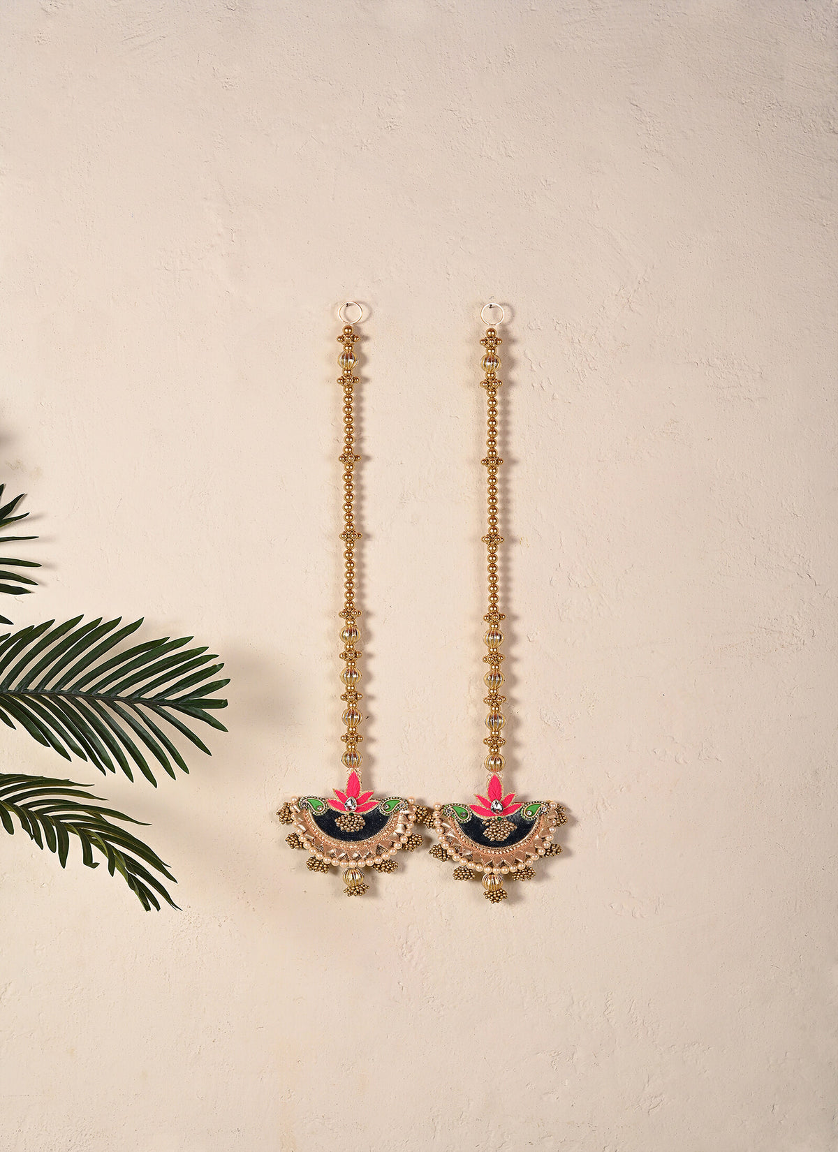 Madhoor Crescent Lotus Latkan Pink Green White Set of 2
