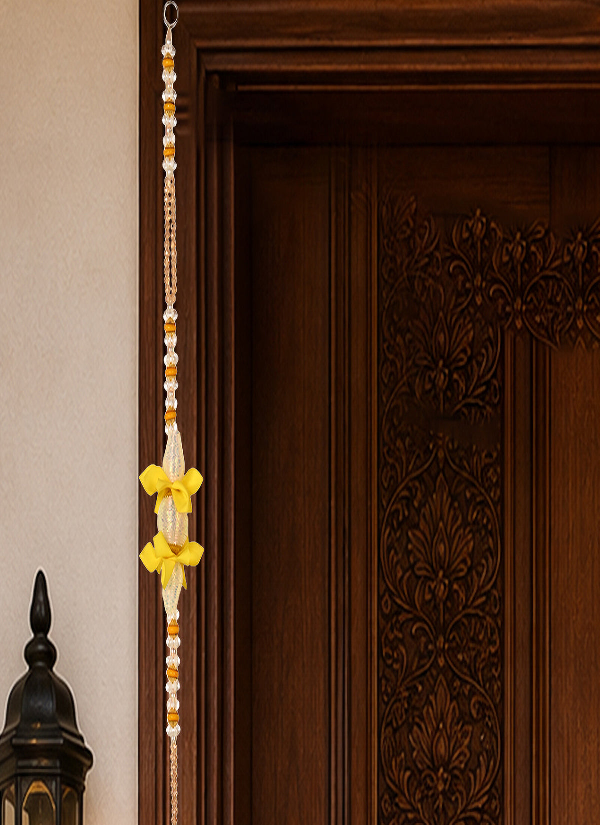 Madhoor Crystal Pearl Flower Latkan Yellow 3 Feet Set of 2