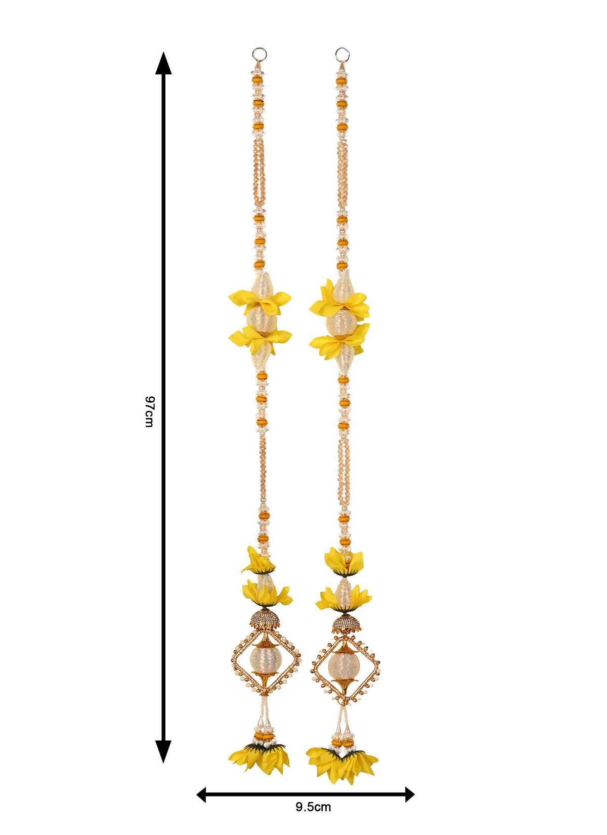 Madhoor Crystal Pearl Flower Latkan Yellow 3 Feet Set of 2