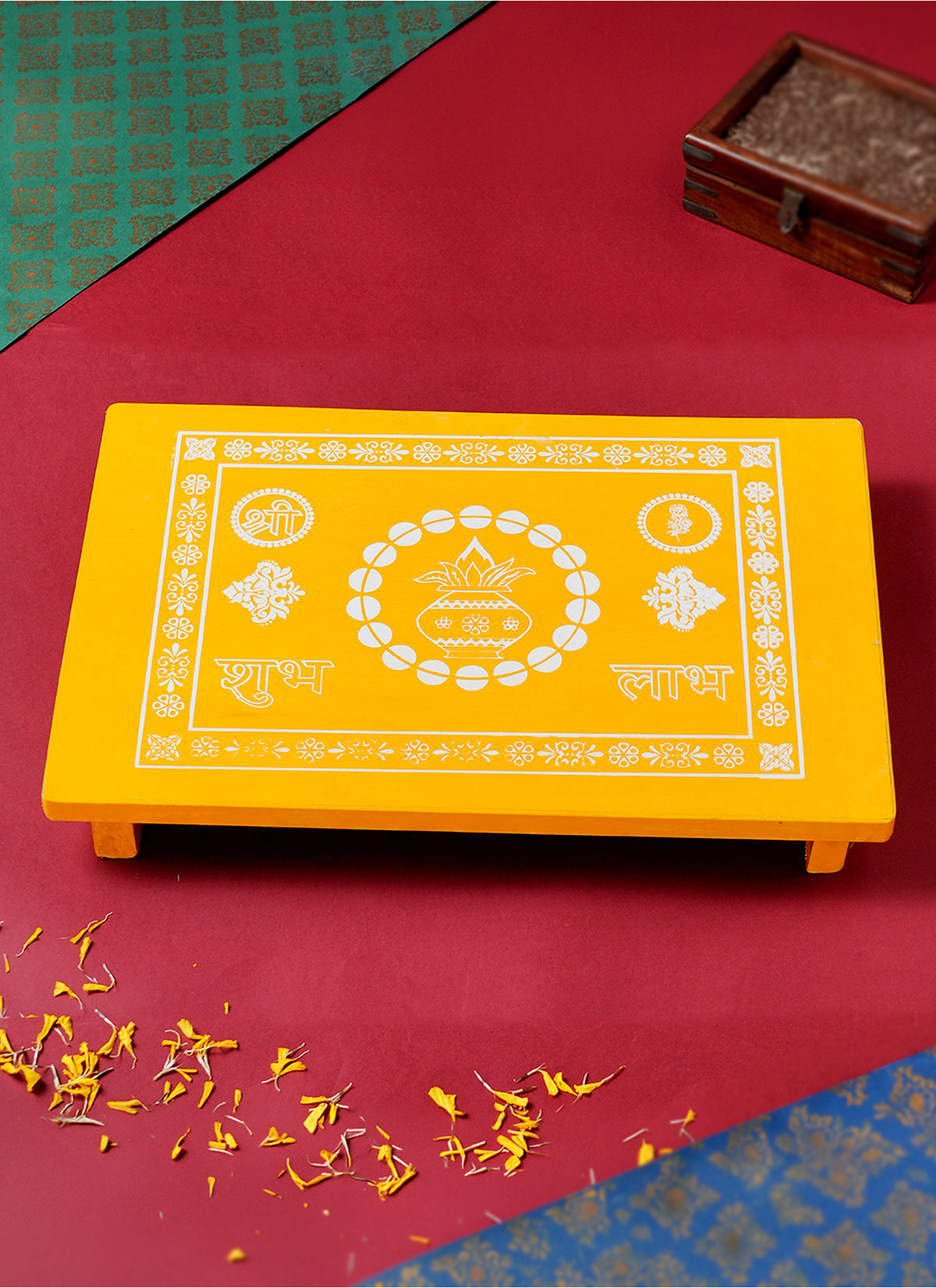 Madhoor Kalash Pooja Chowki Yellow 12 x 18 Inches 1 Piece