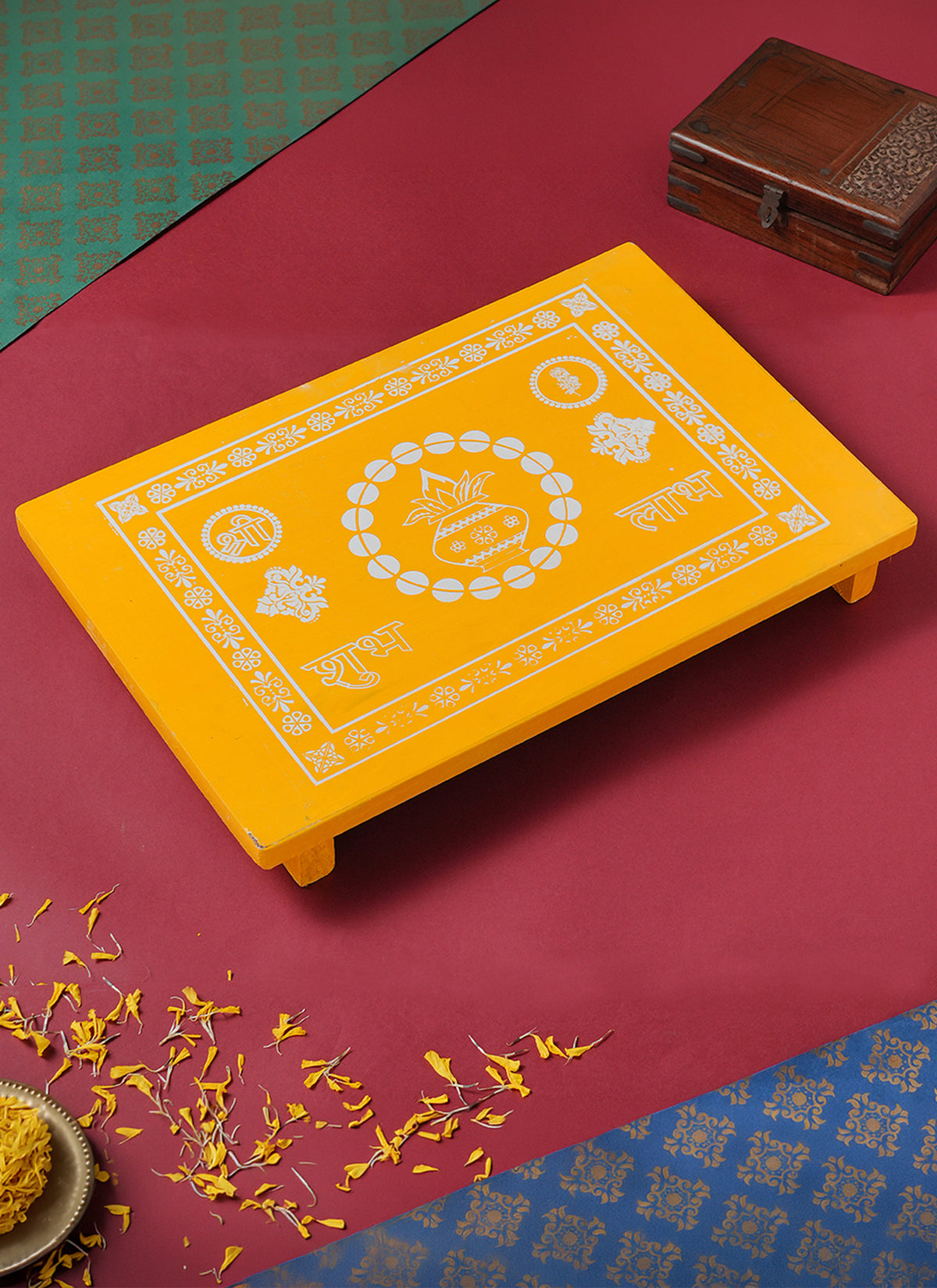 Madhoor Kalash Pooja Chowki Yellow 12 x 18 Inches 1 Piece