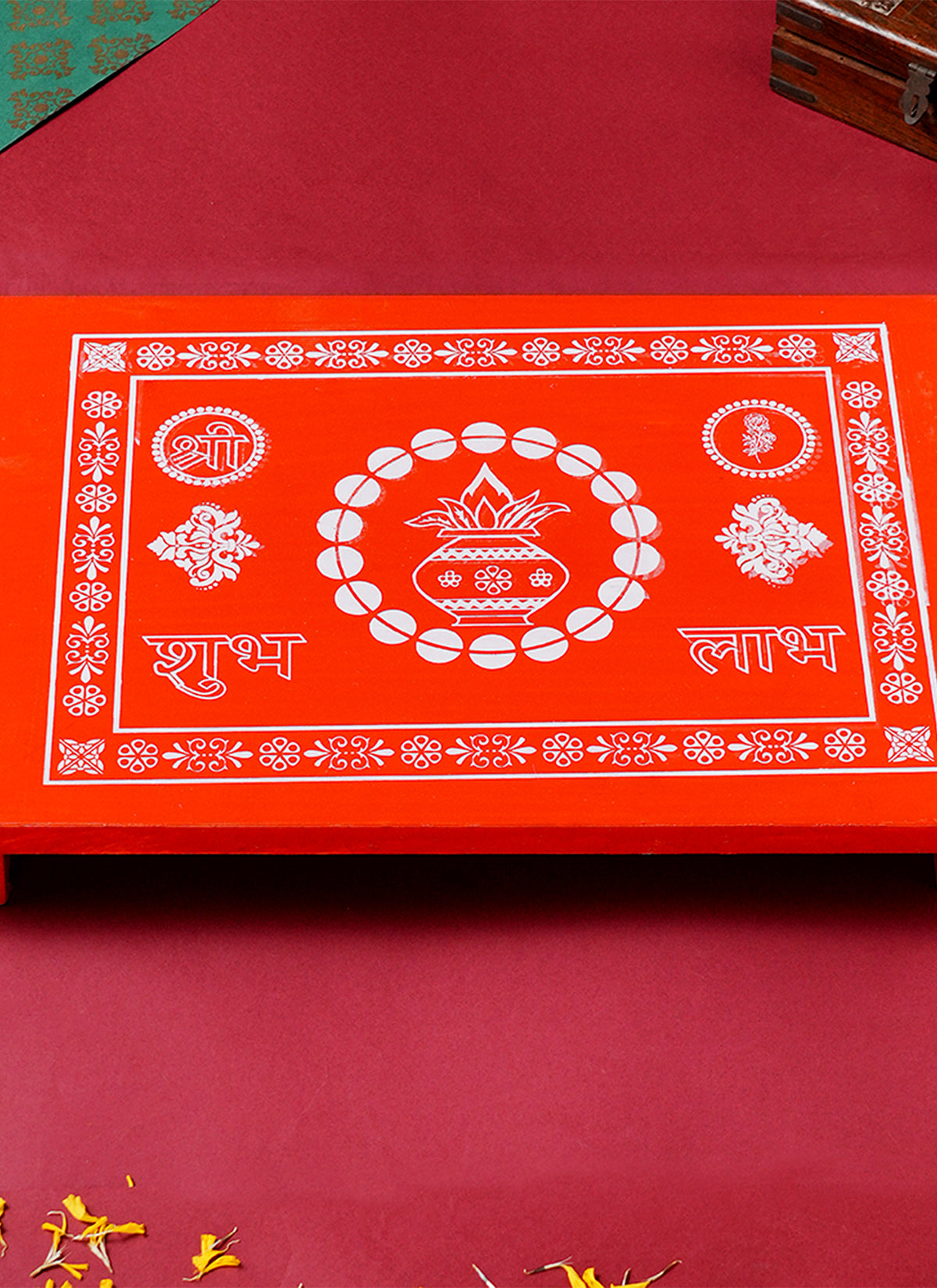 Madhoor Kalash Pooja Chowki Silver-Tone Red 12 x 18 cm 1 Piece
