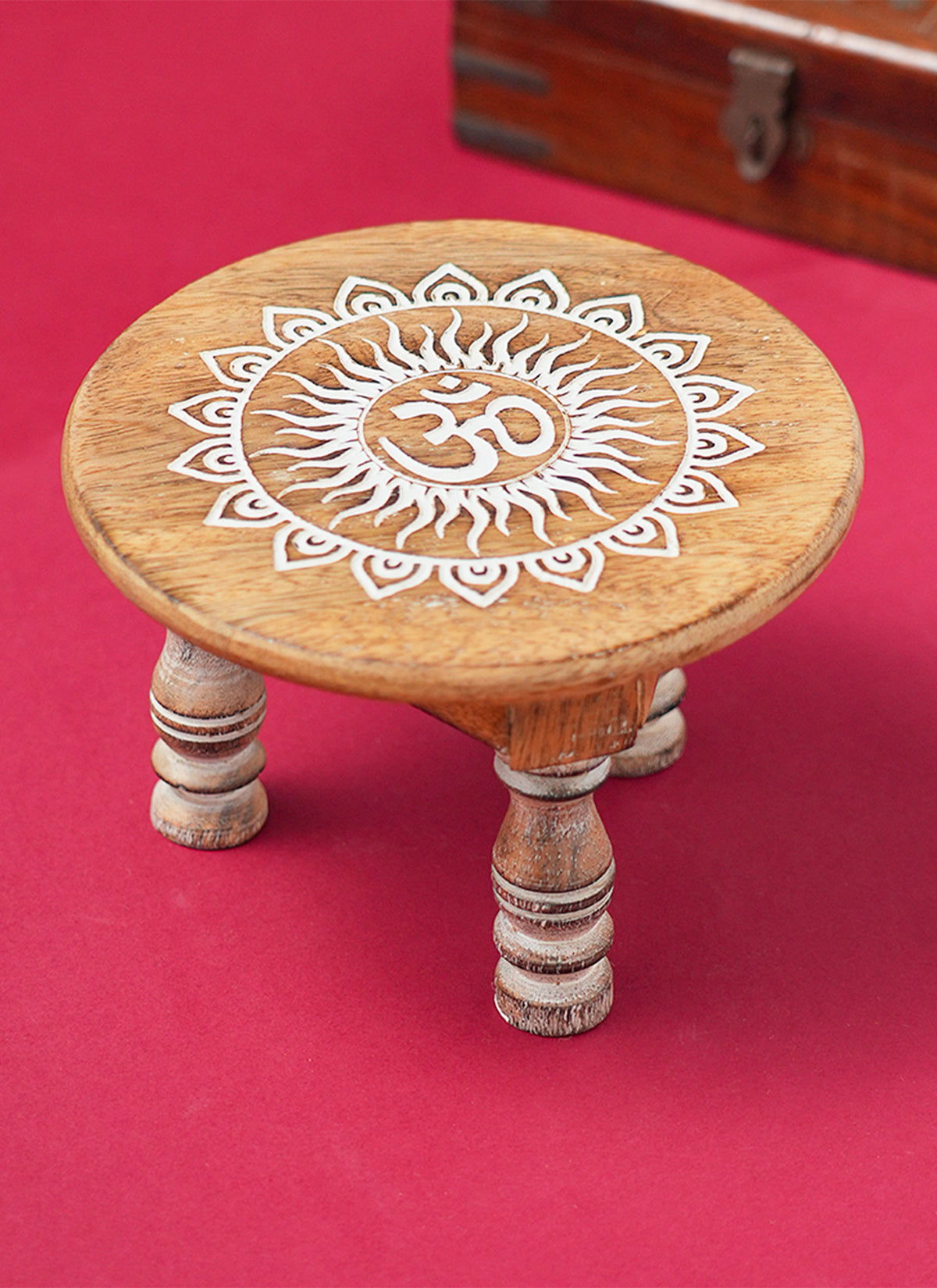 Madhoor Lotus Pooja Chowki White Brown 6 x 6 Inches 1 Piece