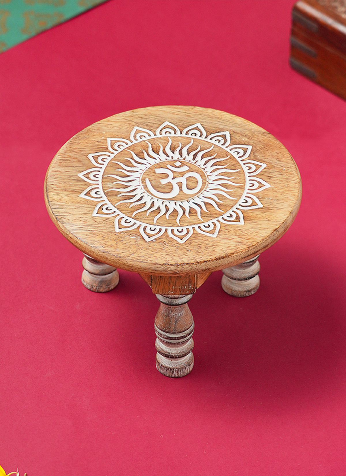 Madhoor Lotus Pooja Chowki White Brown 6 x 6 Inches 1 Piece