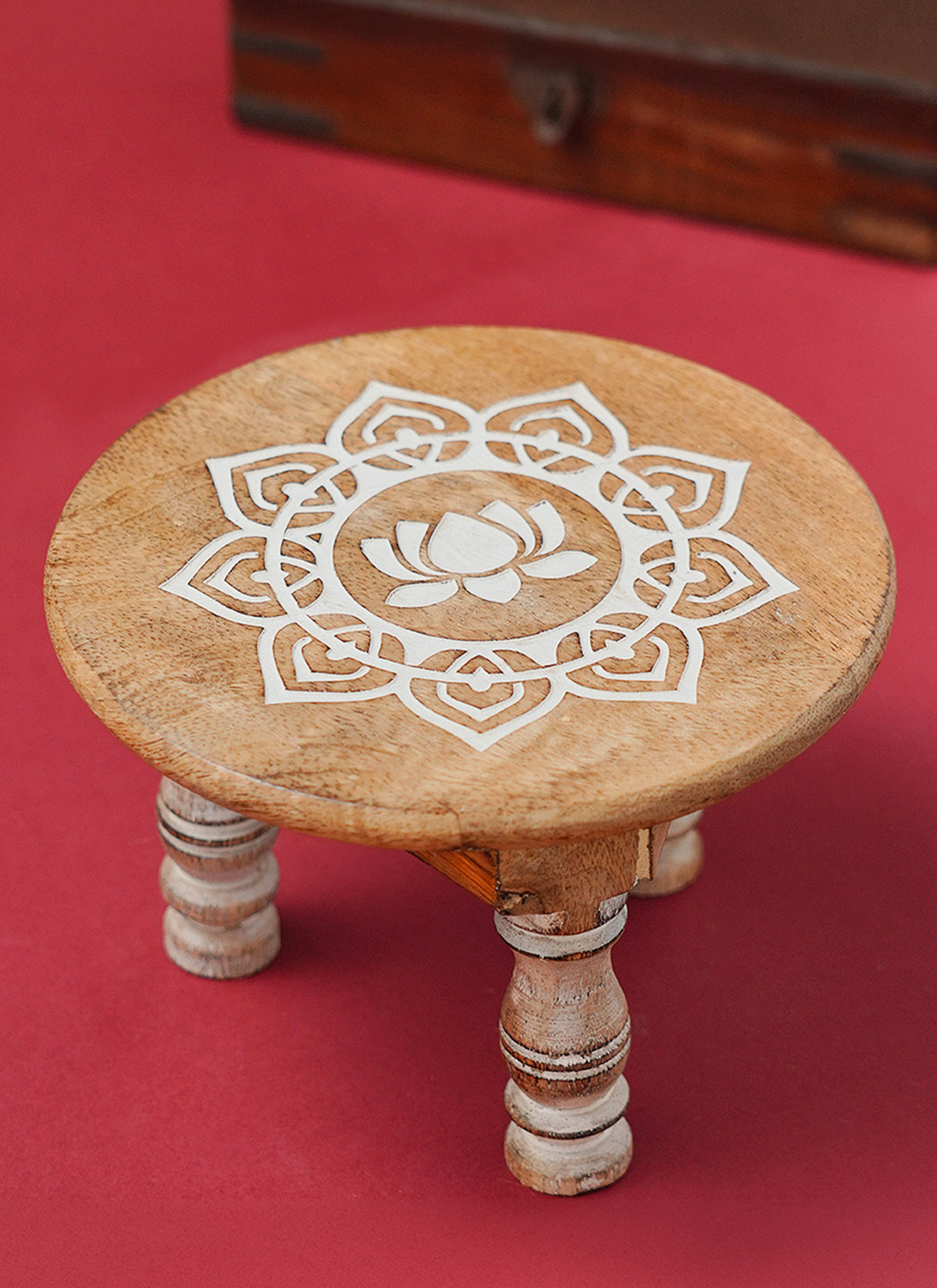 Madhoor Om Sun Pooja Chowki White Brown 6 x 6 Inches 1 Piece