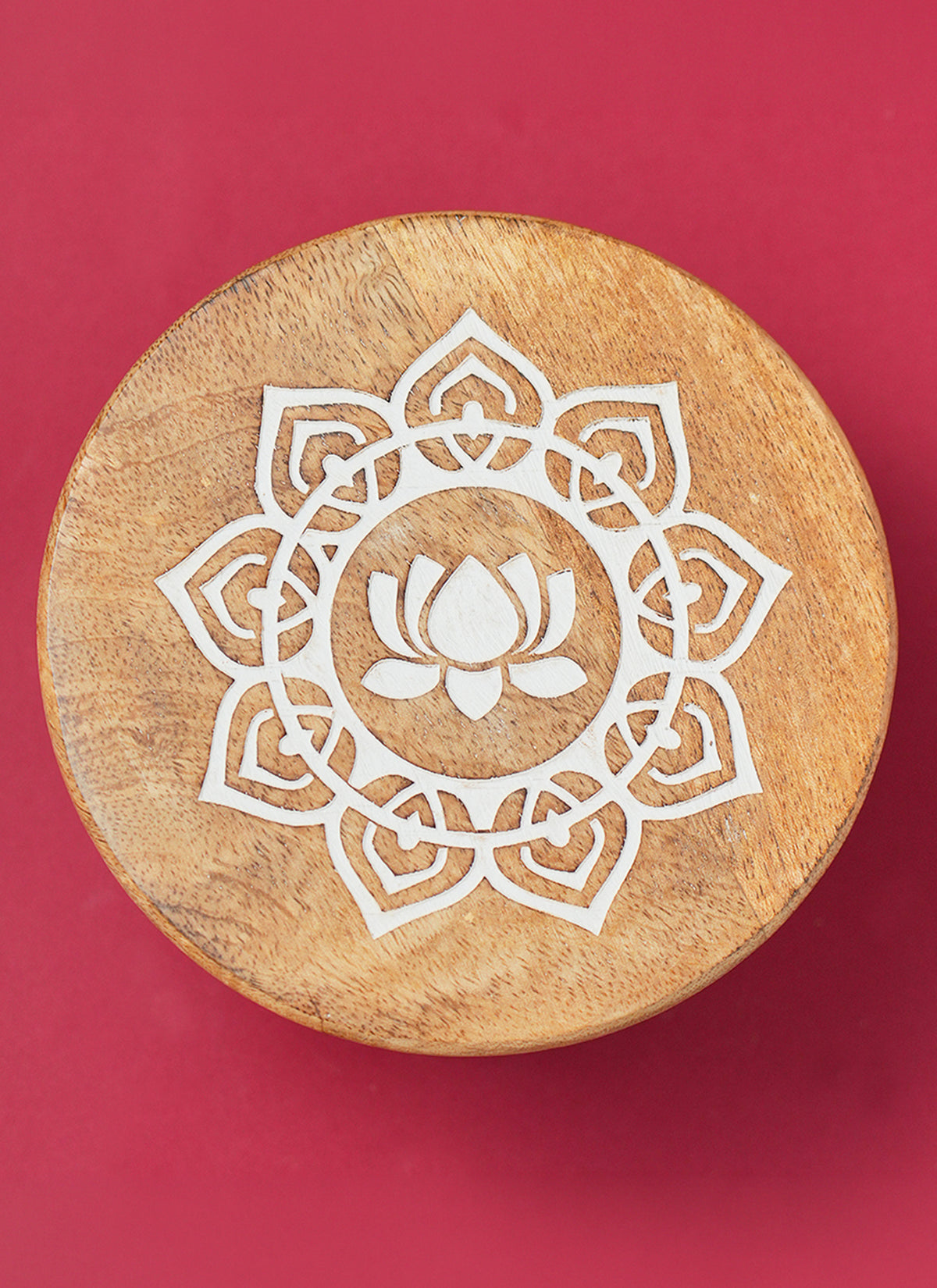 Madhoor Om Sun Pooja Chowki White Brown 6 x 6 Inches 1 Piece