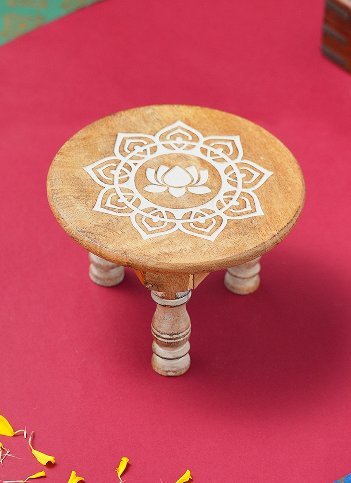 Madhoor Om Sun Pooja Chowki White Brown 6 x 6 Inches 1 Piece