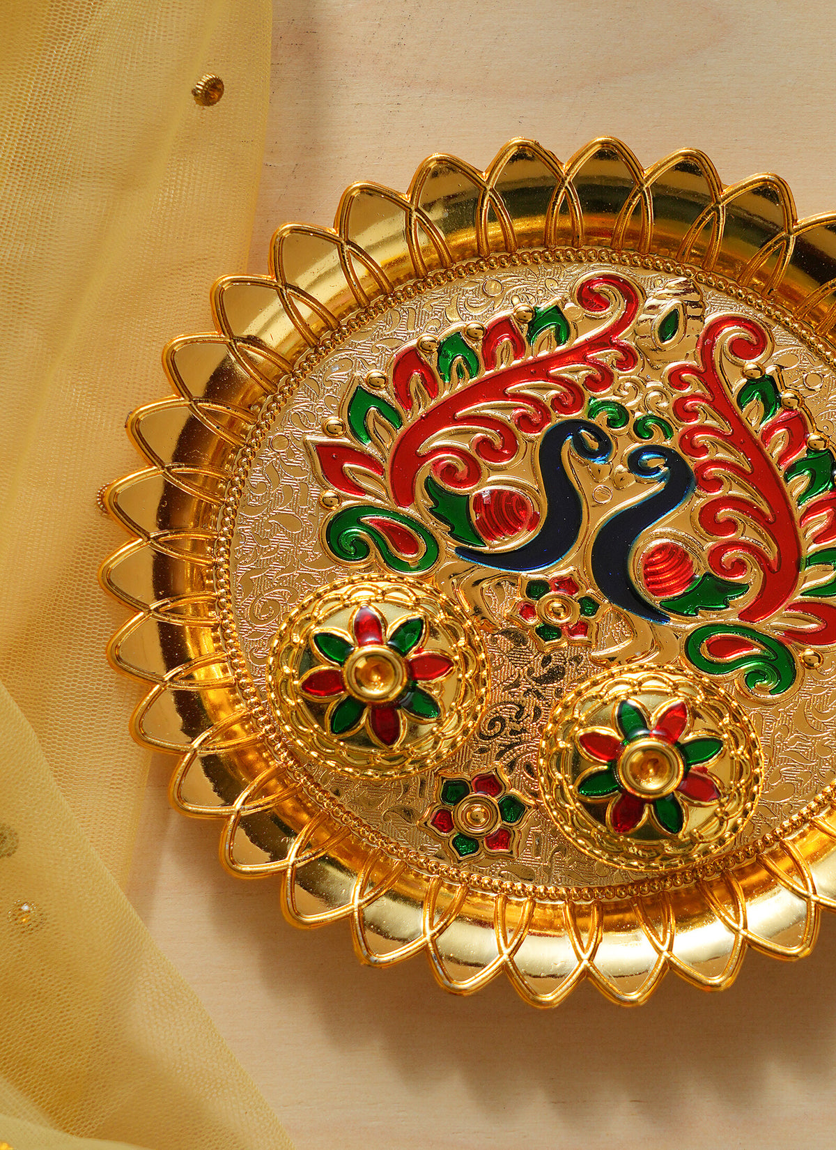 Madhoor Peacock Pooja Thali Gold-Tone 1 Piece