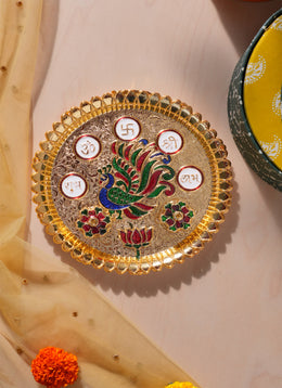 Madhoor Om Swastik Pooja Thali Multicolour 8 Inches 1 Piece