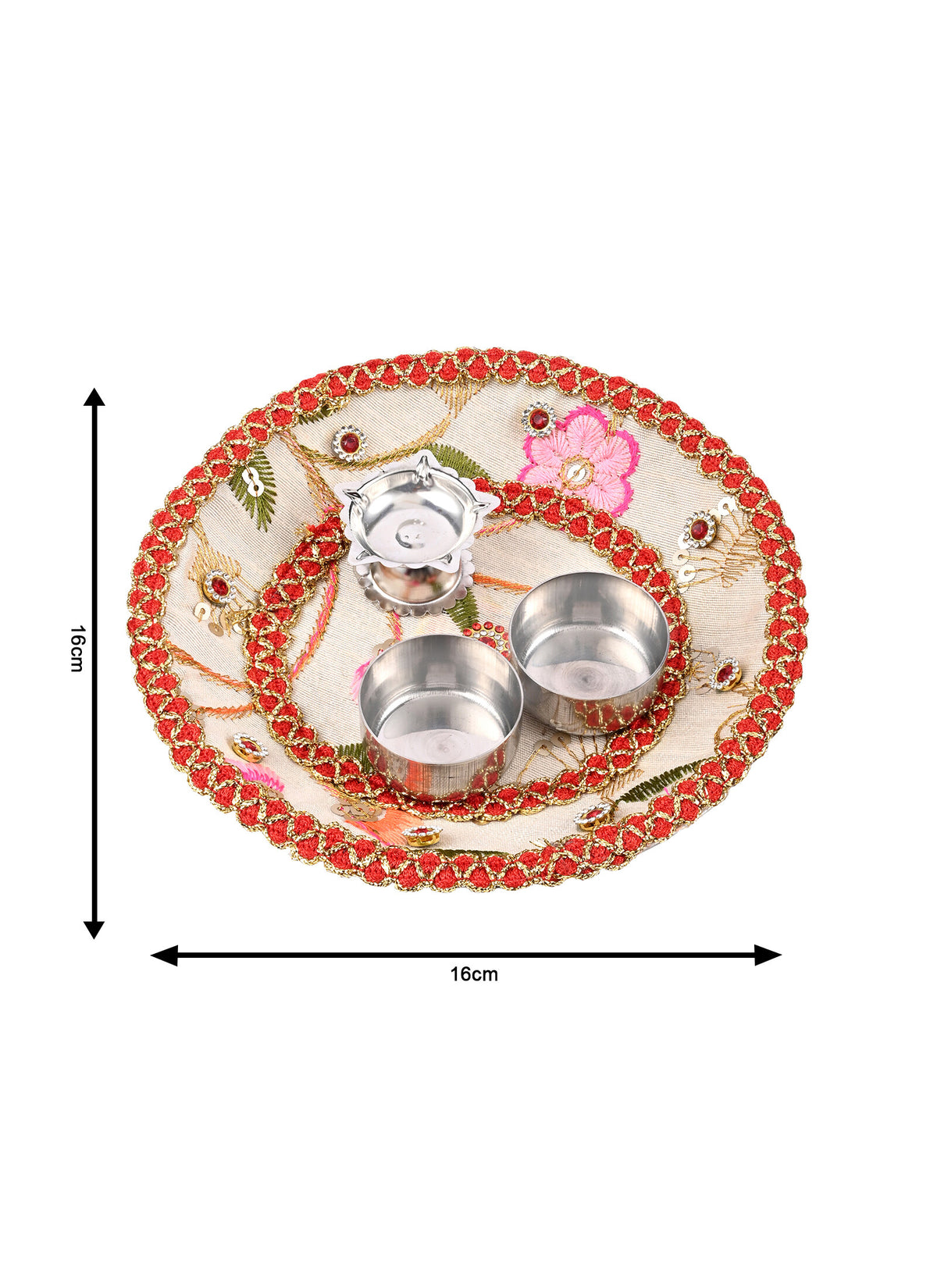 Madhoor Floral Pooja Thali Cream 1 Piece