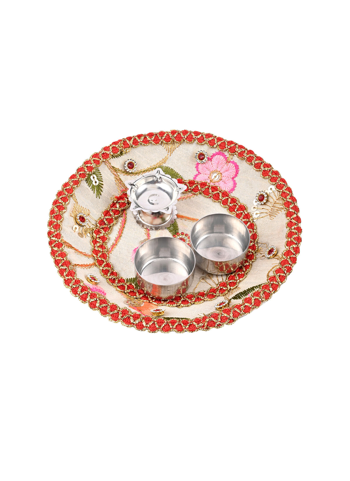 Madhoor Floral Pooja Thali Cream 1 Piece