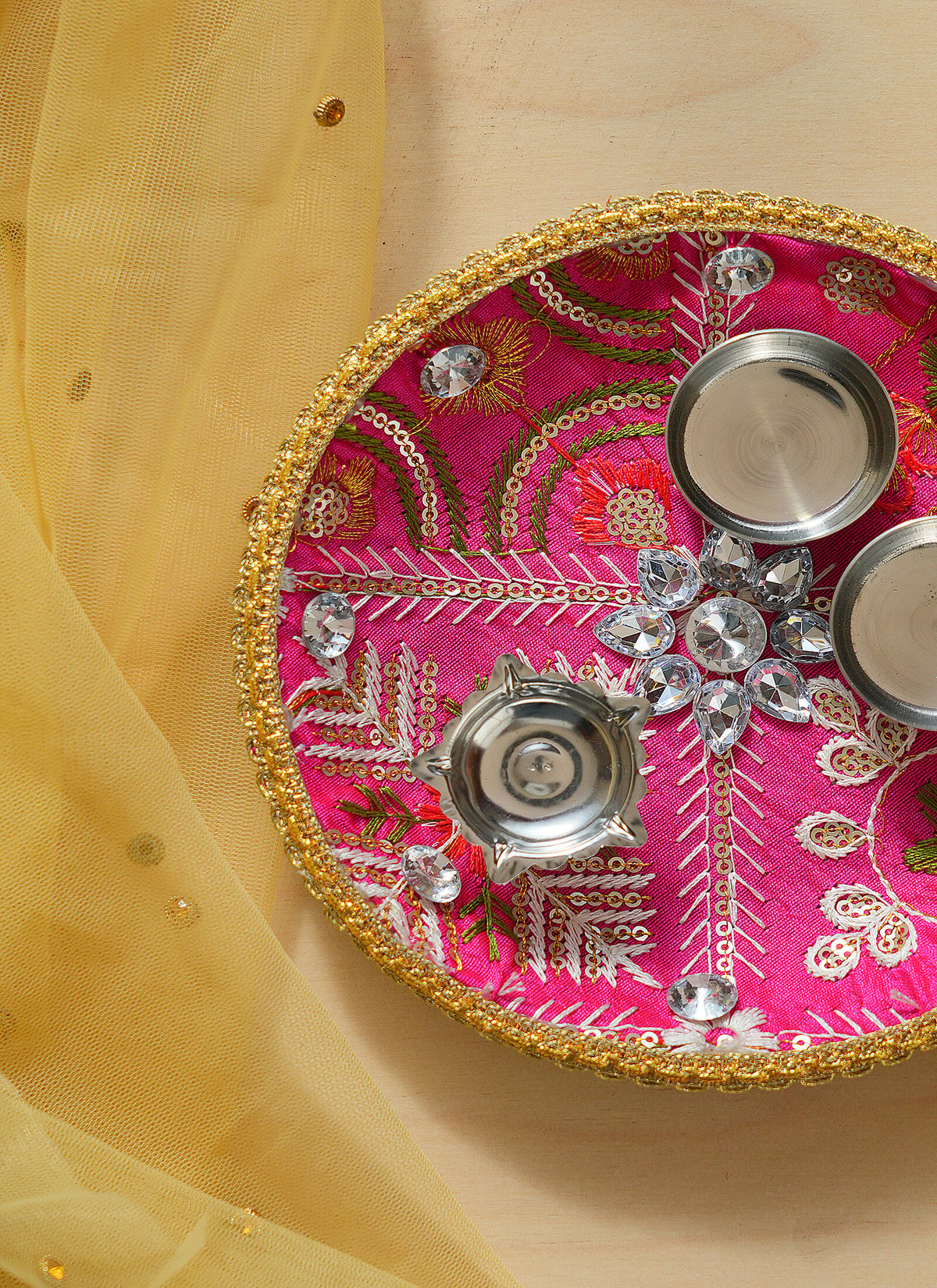Madhoor Crystal Pooja Thali Rani Pink 1 Piece