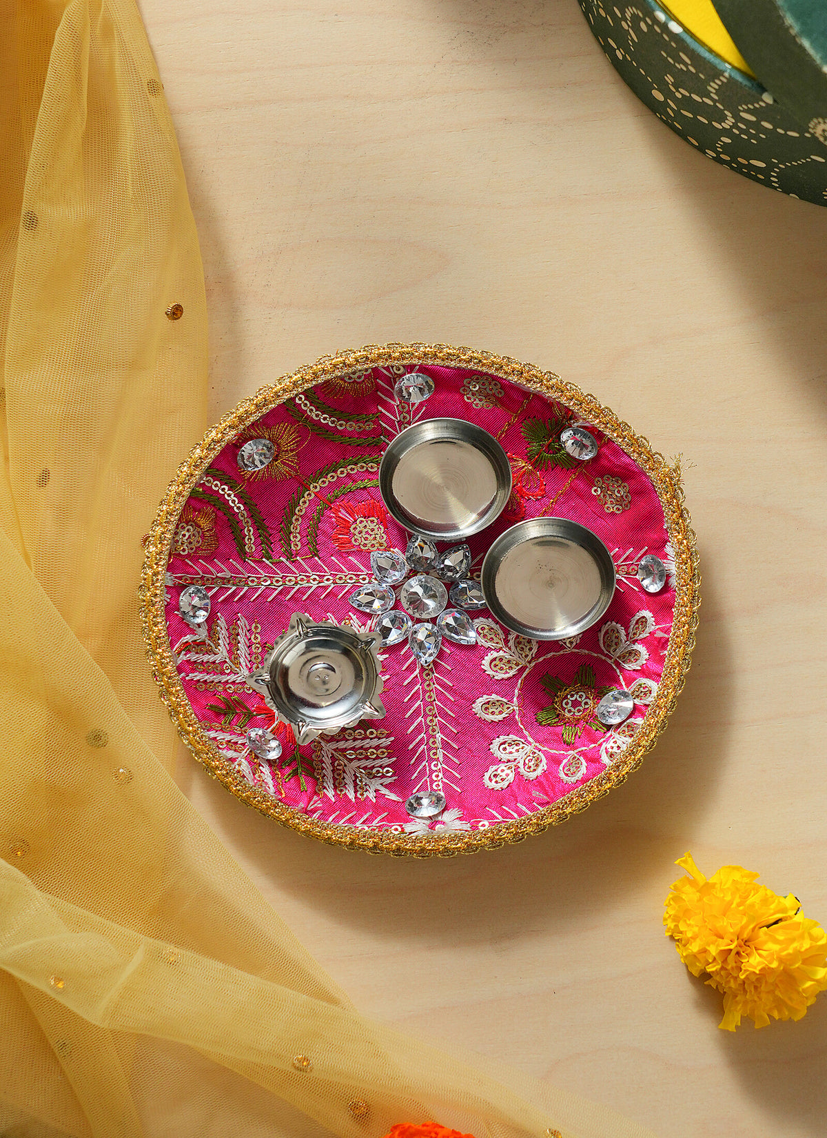 Madhoor Crystal Pooja Thali Rani Pink 1 Piece
