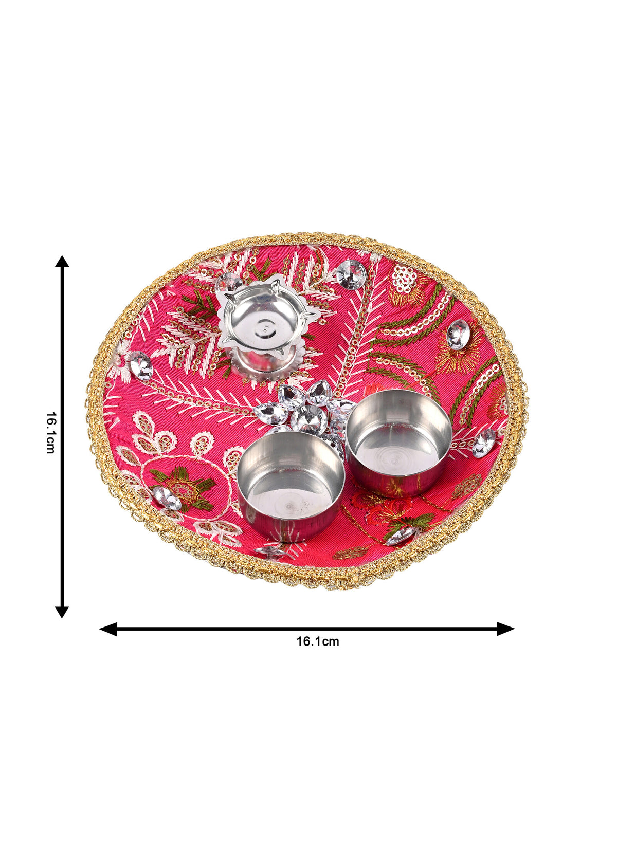 Madhoor Crystal Pooja Thali Rani Pink 1 Piece