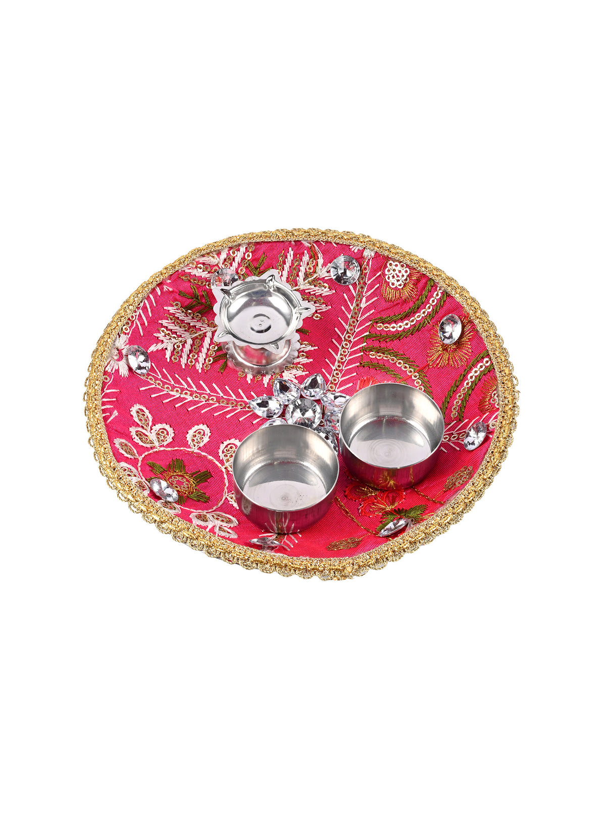 Madhoor Crystal Pooja Thali Rani Pink 1 Piece