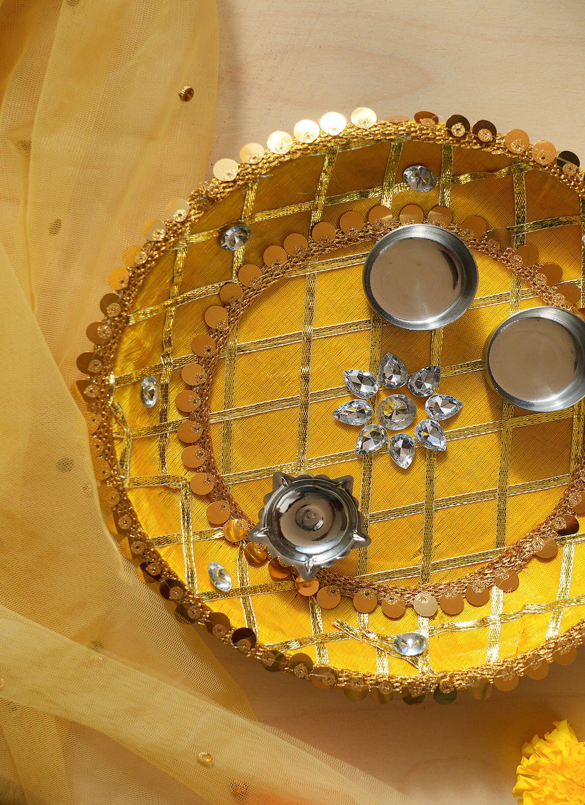 Madhoor Crystal Pooja Thali Yellow 1 Piece