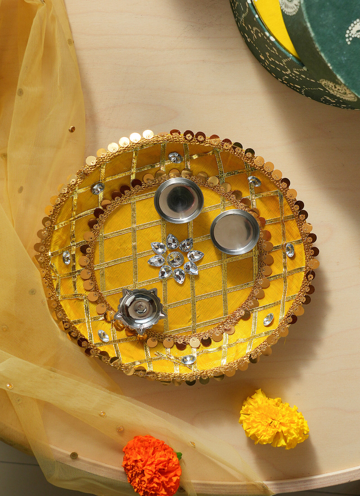 Madhoor Crystal Pooja Thali Yellow 1 Piece